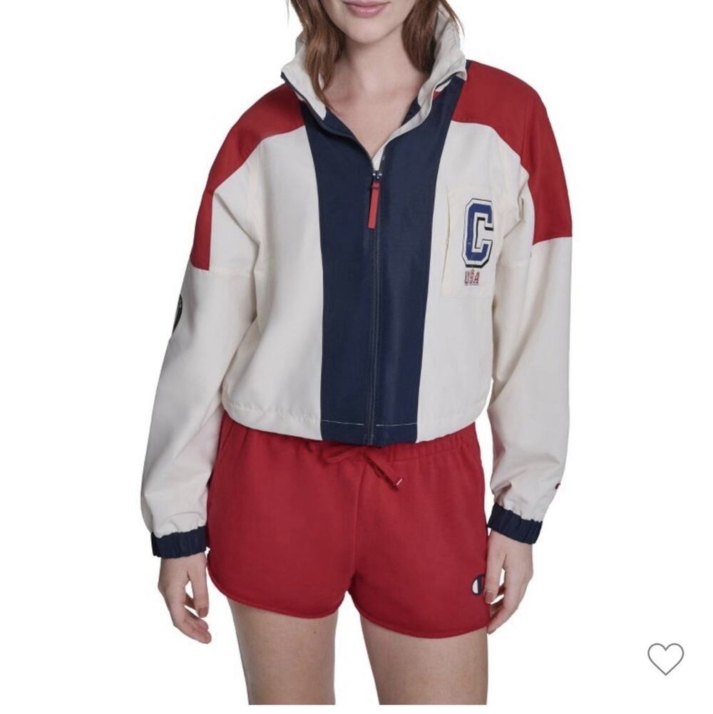 Champion Women's USA Olympic Cropped Windbreaker Jacket - Cream L